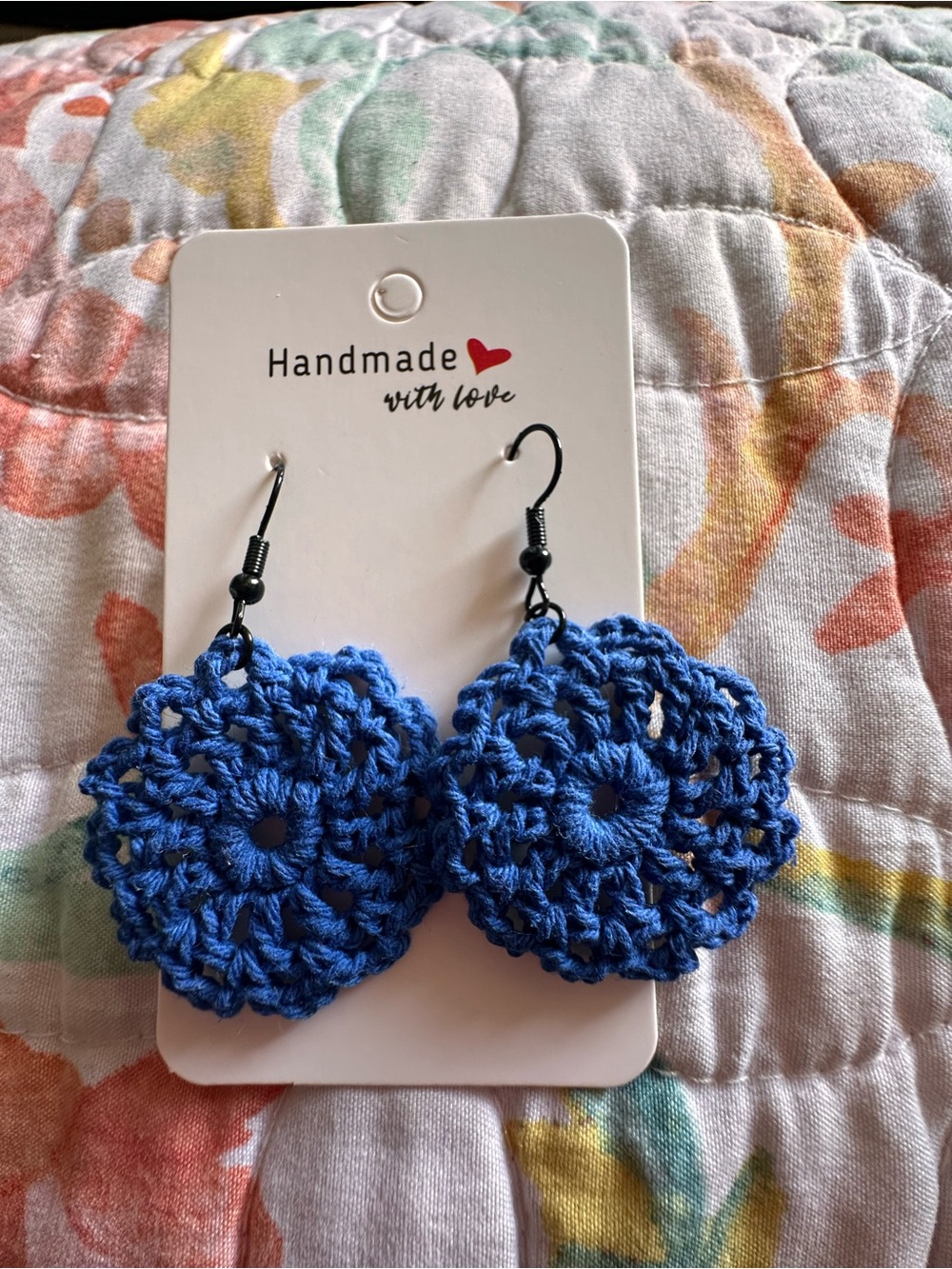 Handmade Blue Crochet Flower Earrings - Kids Accessories